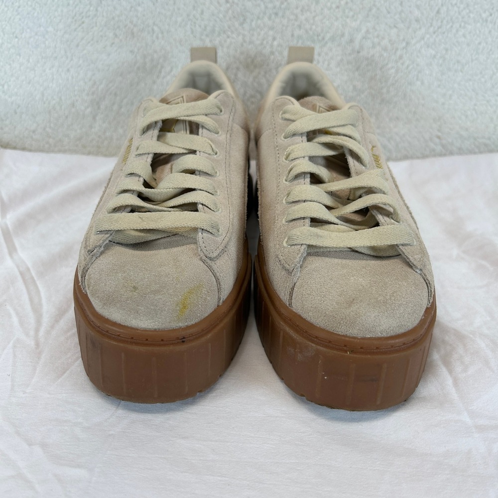Puma Mayze Womens Oatmeal Team Gold Suede Platform Sneakers 380784-06 Size 8 - Picture 3 of 16